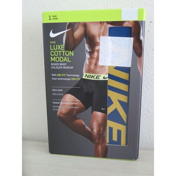 Nike KE1022-450 Mens Sz S Luxe Cotton Modal Boxer Brief Teal Blue All Over Print - Picture 1 of 4